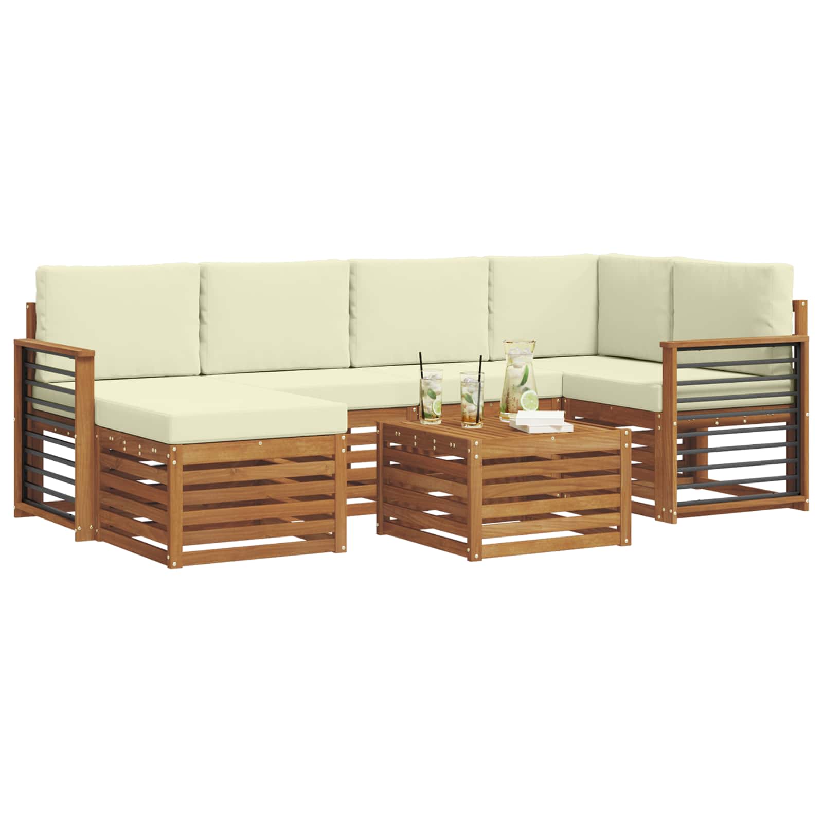 Ensemble de canapé d'angle avec coussin 7 pcs Naturel et Crème - XIOS