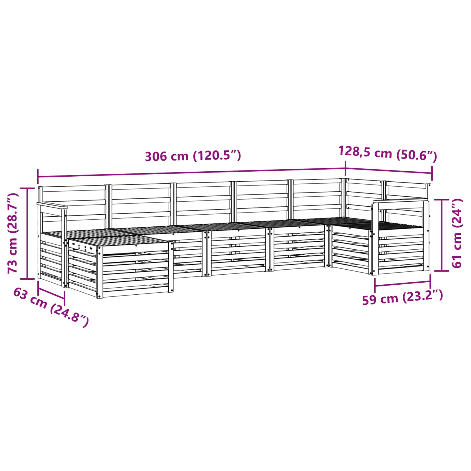Ensemble de canapé d'angle 7 pcs Naturel Bois d'Acacia Massif - XIOS