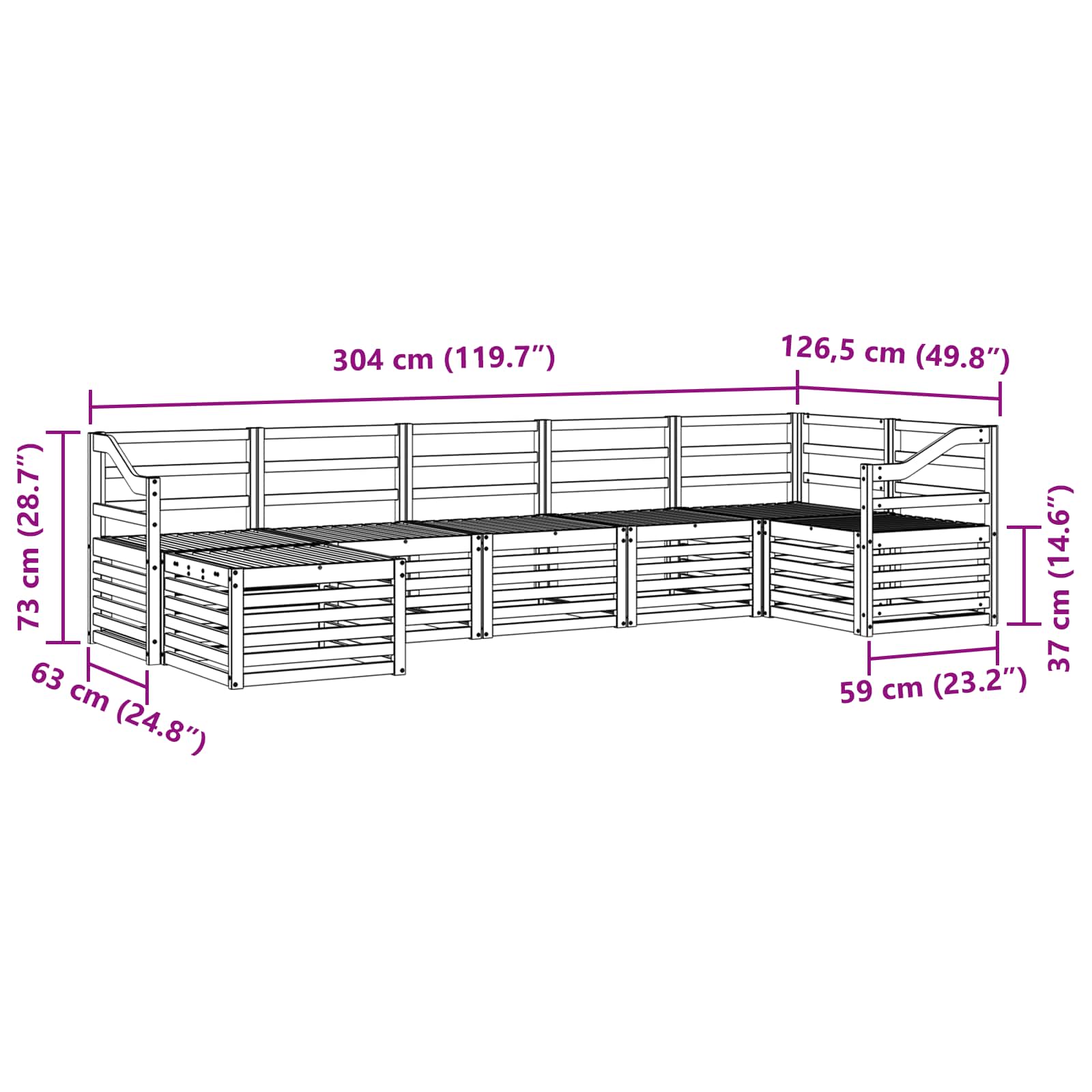 Ensemble de canapé d'angle 7 pcs Naturel Bois d'Acacia Massif - XIOS
