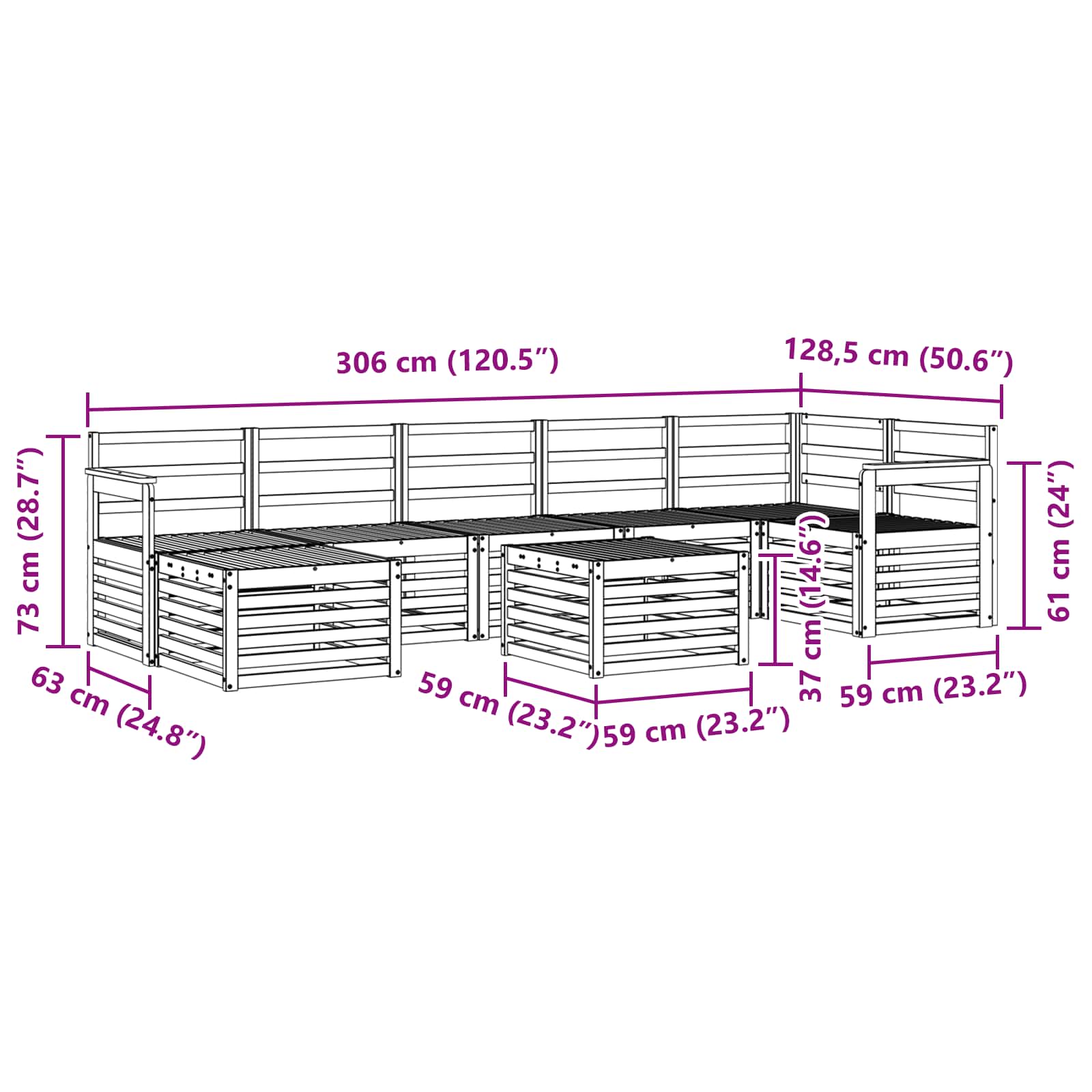 Ensemble de canapés d'extérieur 8 pcs Naturel - XIOS