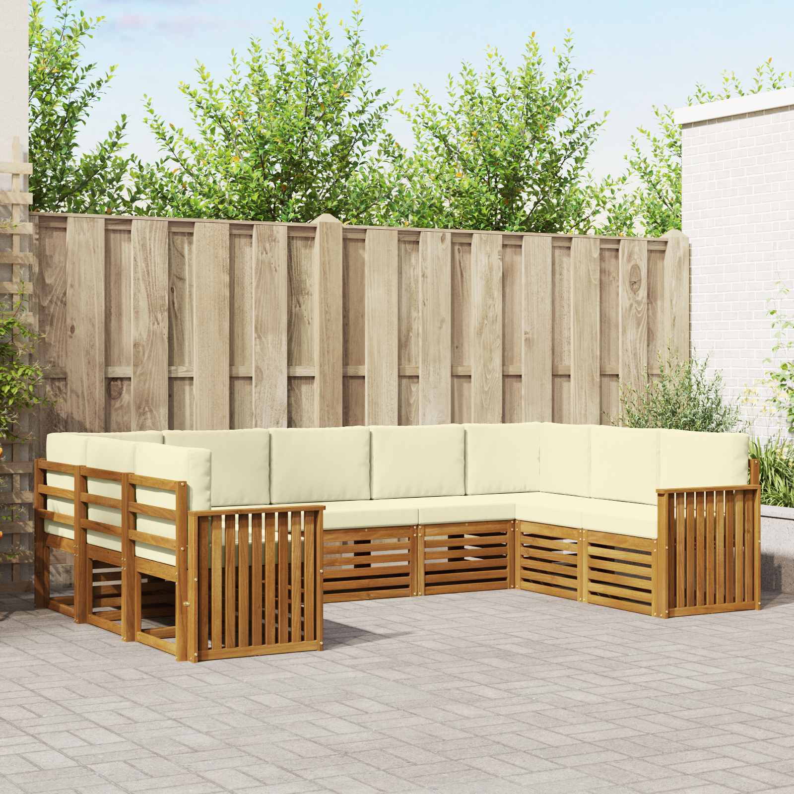 Ensemble de canapé d'angle avec coussin 9 pcs Naturel et Crème - XIOS