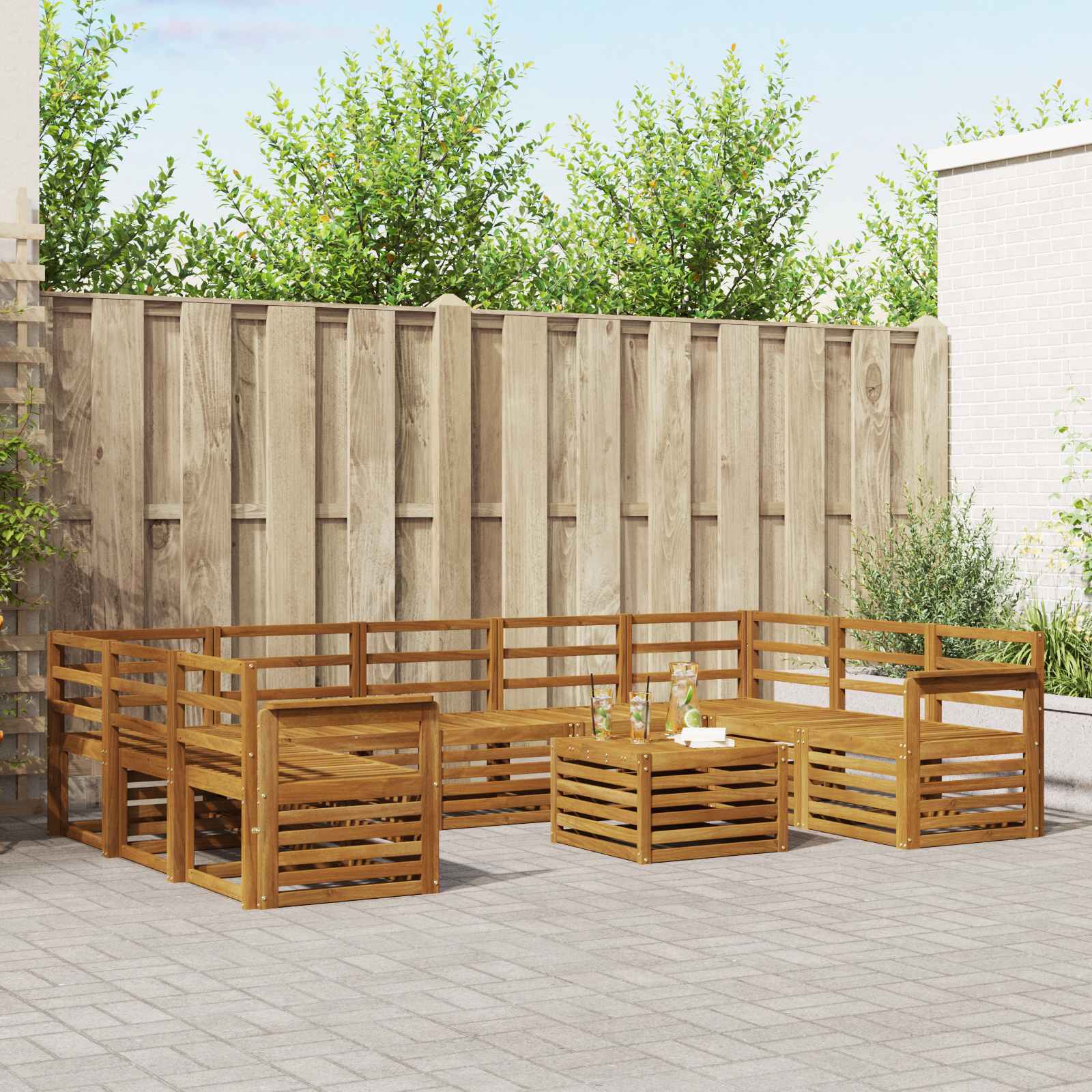 Ensembles de canapés 10 pcs Naturel Bois d'Acacia Massif - XIOS