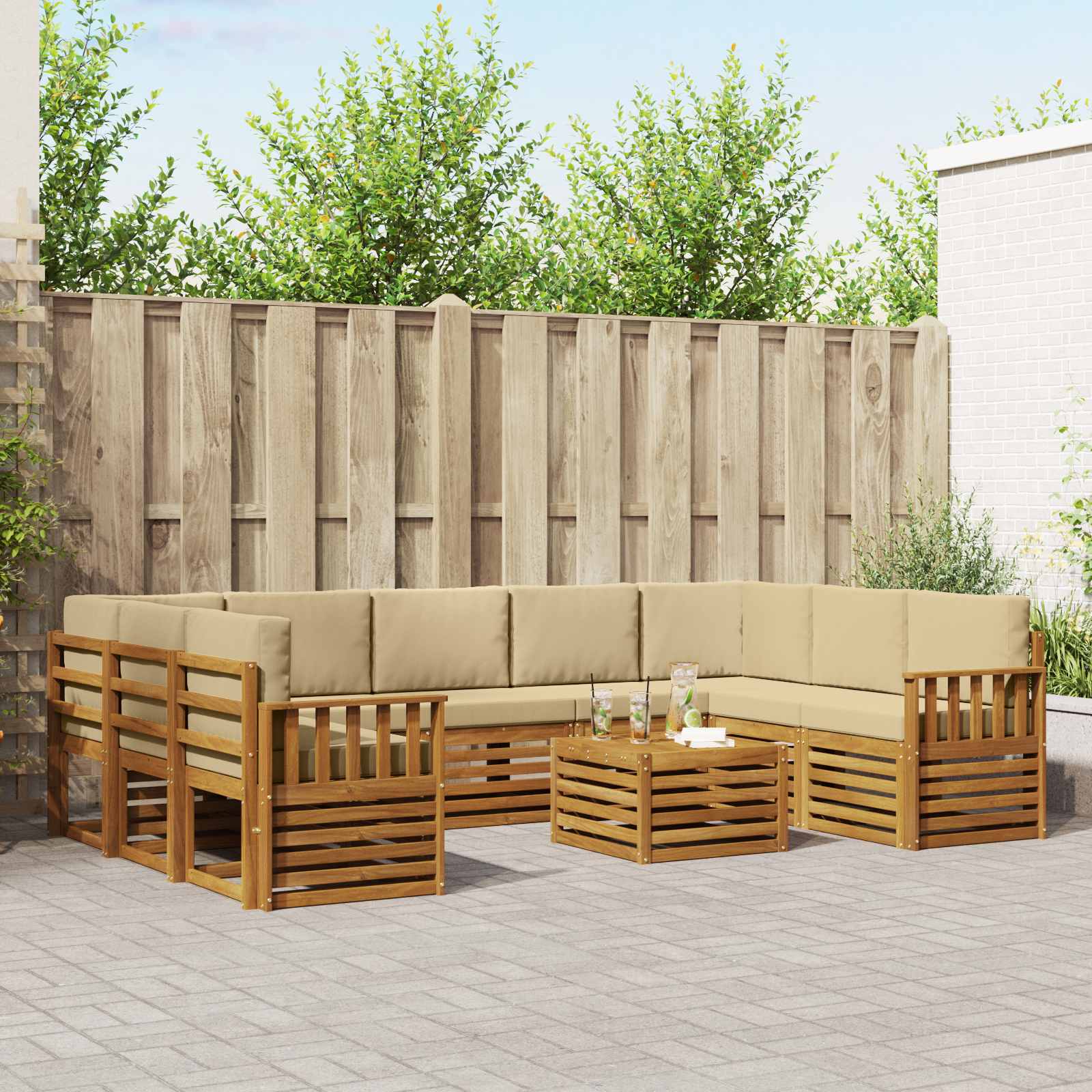 Ensembles de canapés avec coussin 10 pcs Naturel et Beige