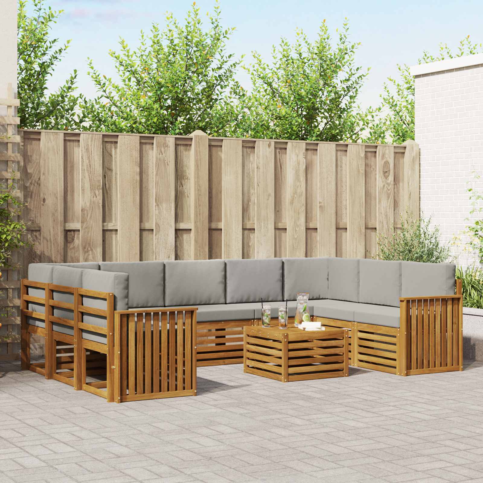 Ensembles de canapés avec coussin 10 pcs Gris Naturel et Clair