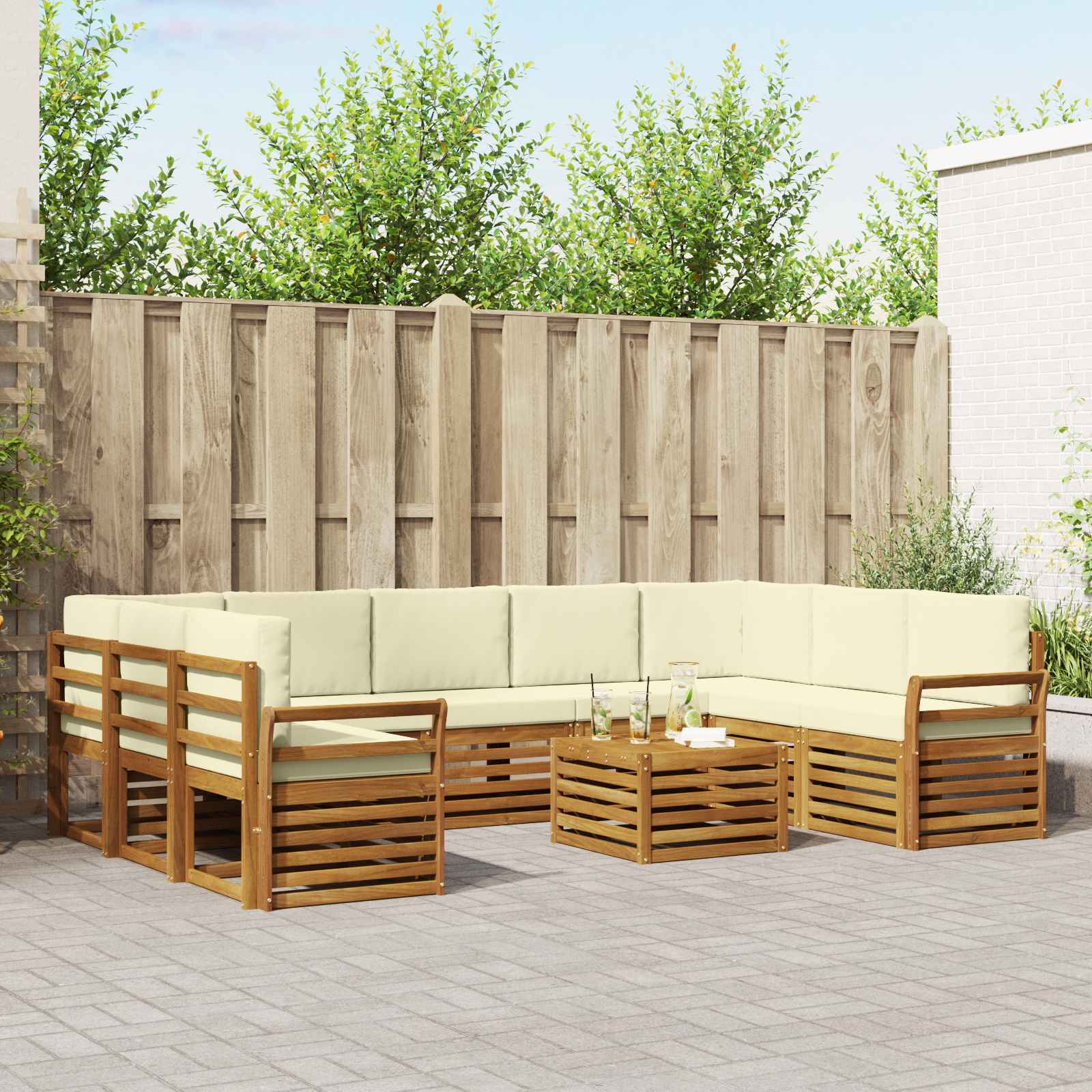 Ensembles de canapés avec coussin 10 pcs Naturel et Crème