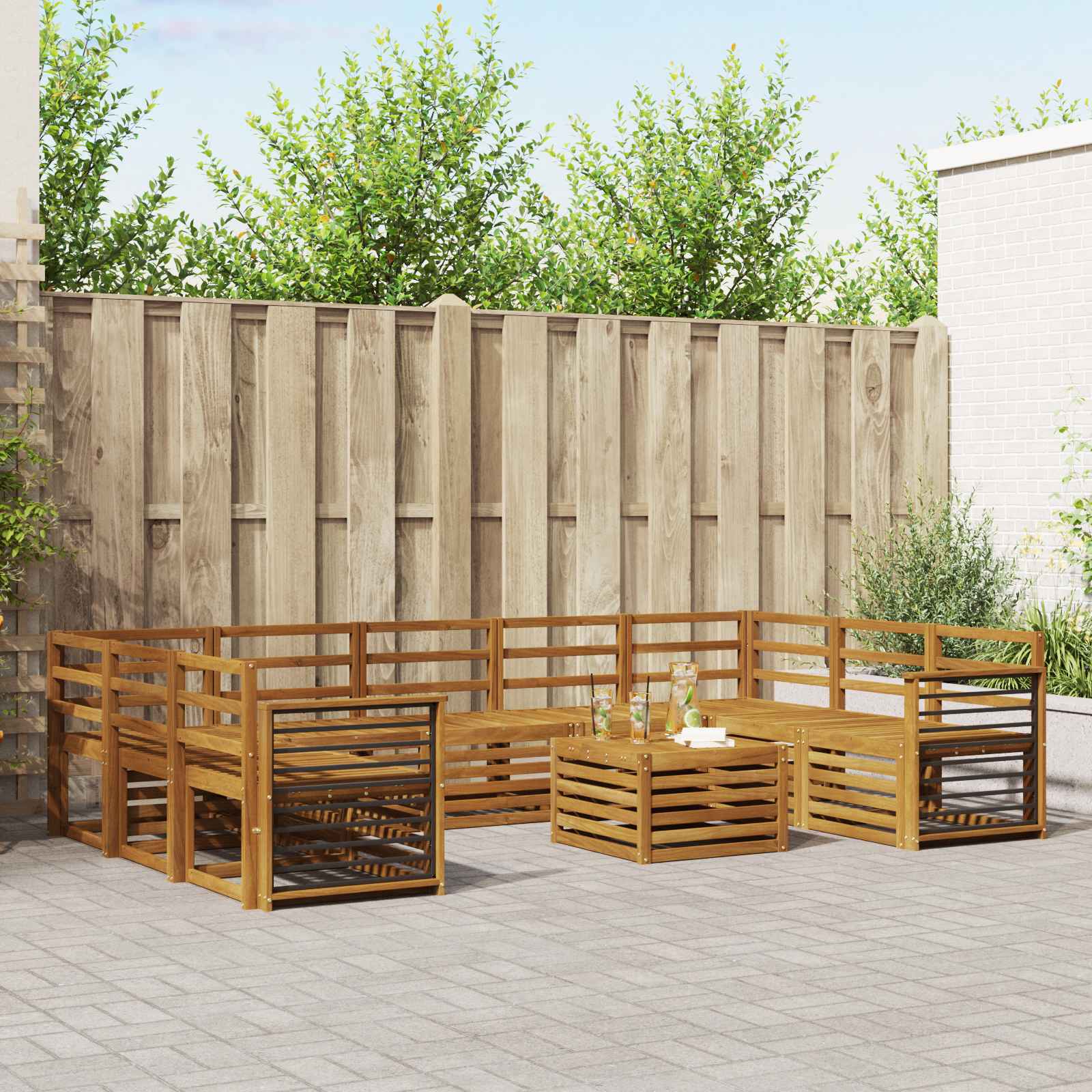 Ensembles de canapés 10 pcs Naturel Bois d'Acacia Massif - XIOS