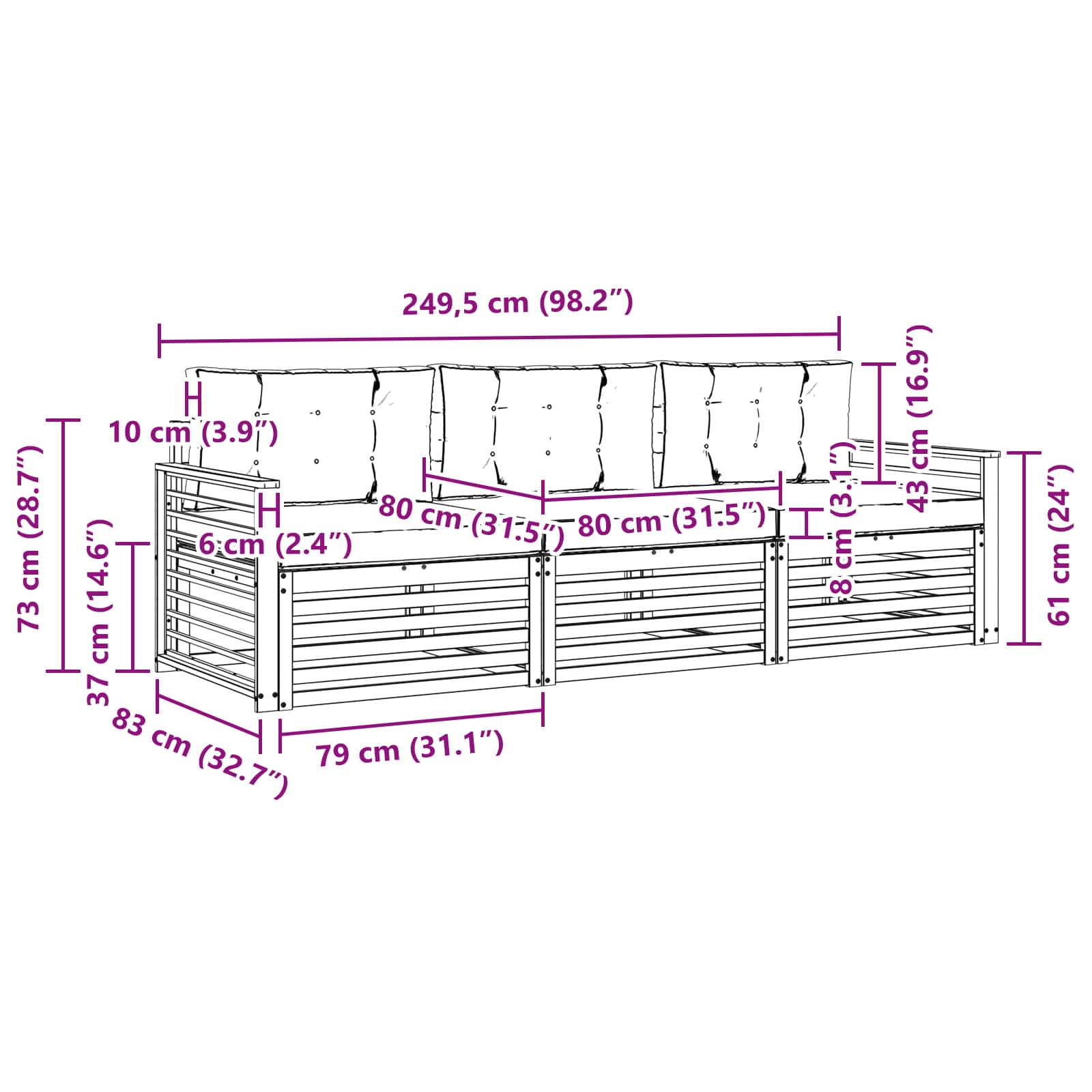 Ensemble de canapés d'extérieur 3 pcs Naturel et Anthracite - XIOS