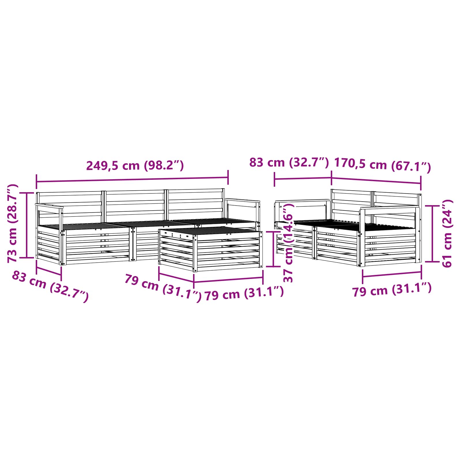 Ensemble de canapés d'extérieur 6 pcs Naturel - XIOS