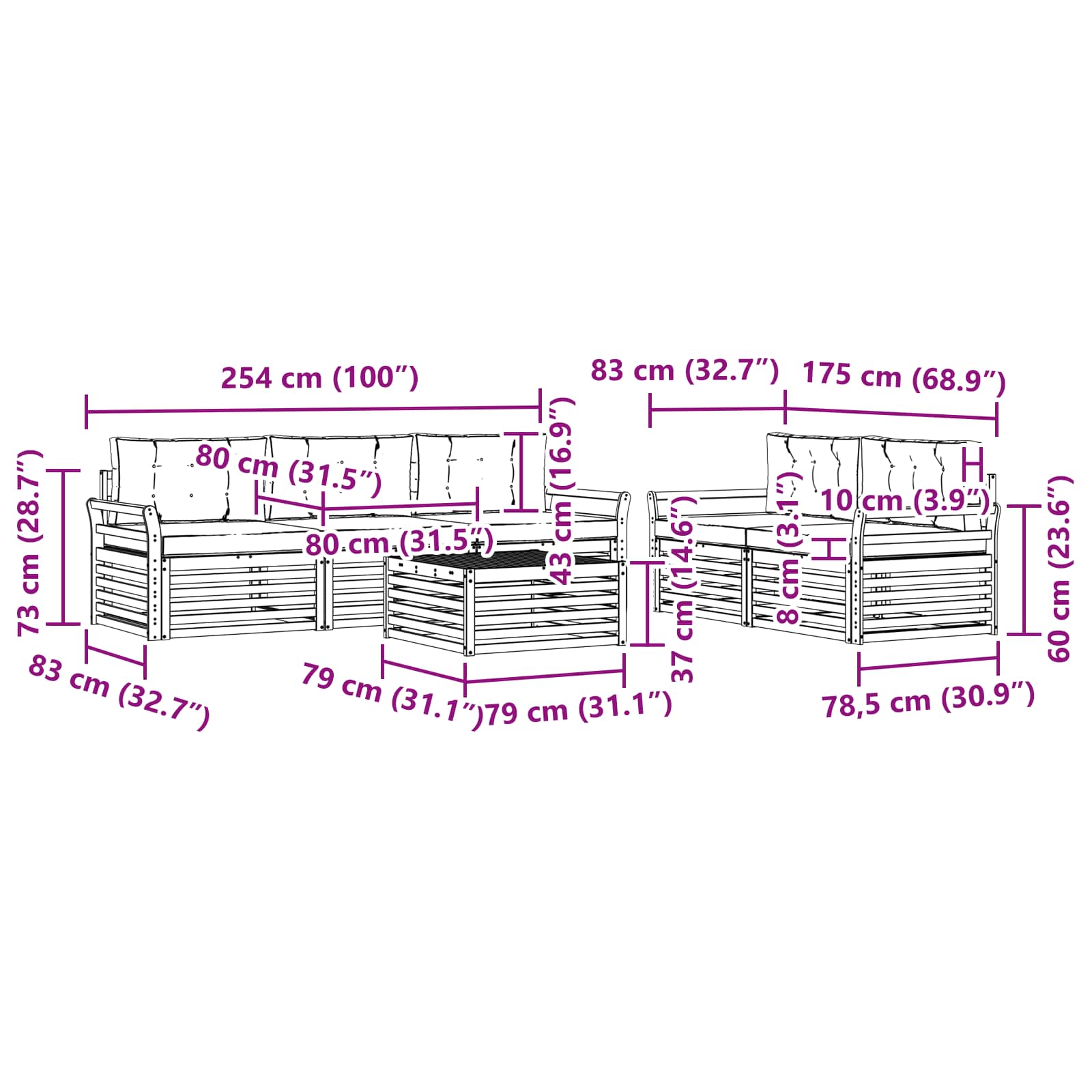 Ensemble de canapés d'extérieur 6 pcs Naturel et Anthracite - XIOS