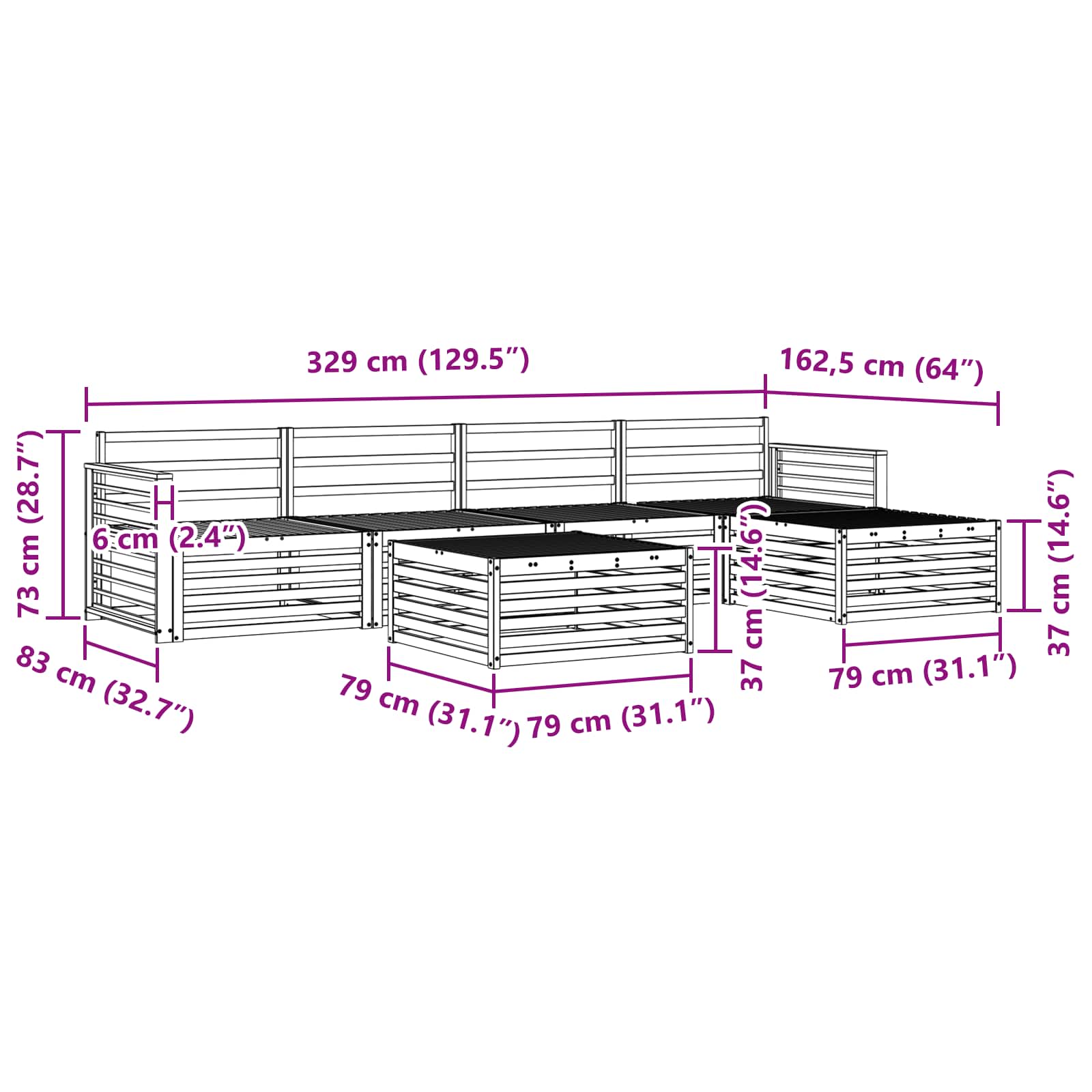 Ensemble de canapés d'extérieur 6 pcs Naturel - XIOS