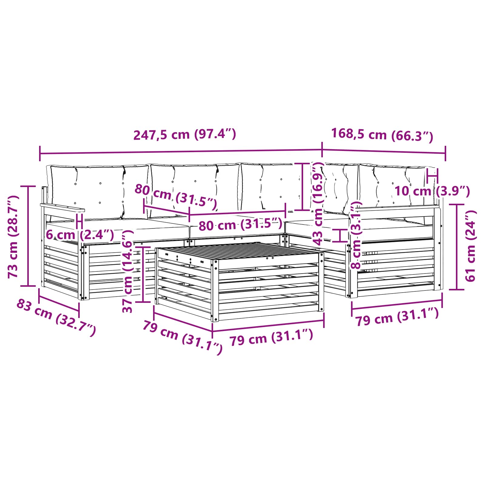 Ensemble de canapés d'extérieur 5 pcs Naturel et Anthracite - XIOS