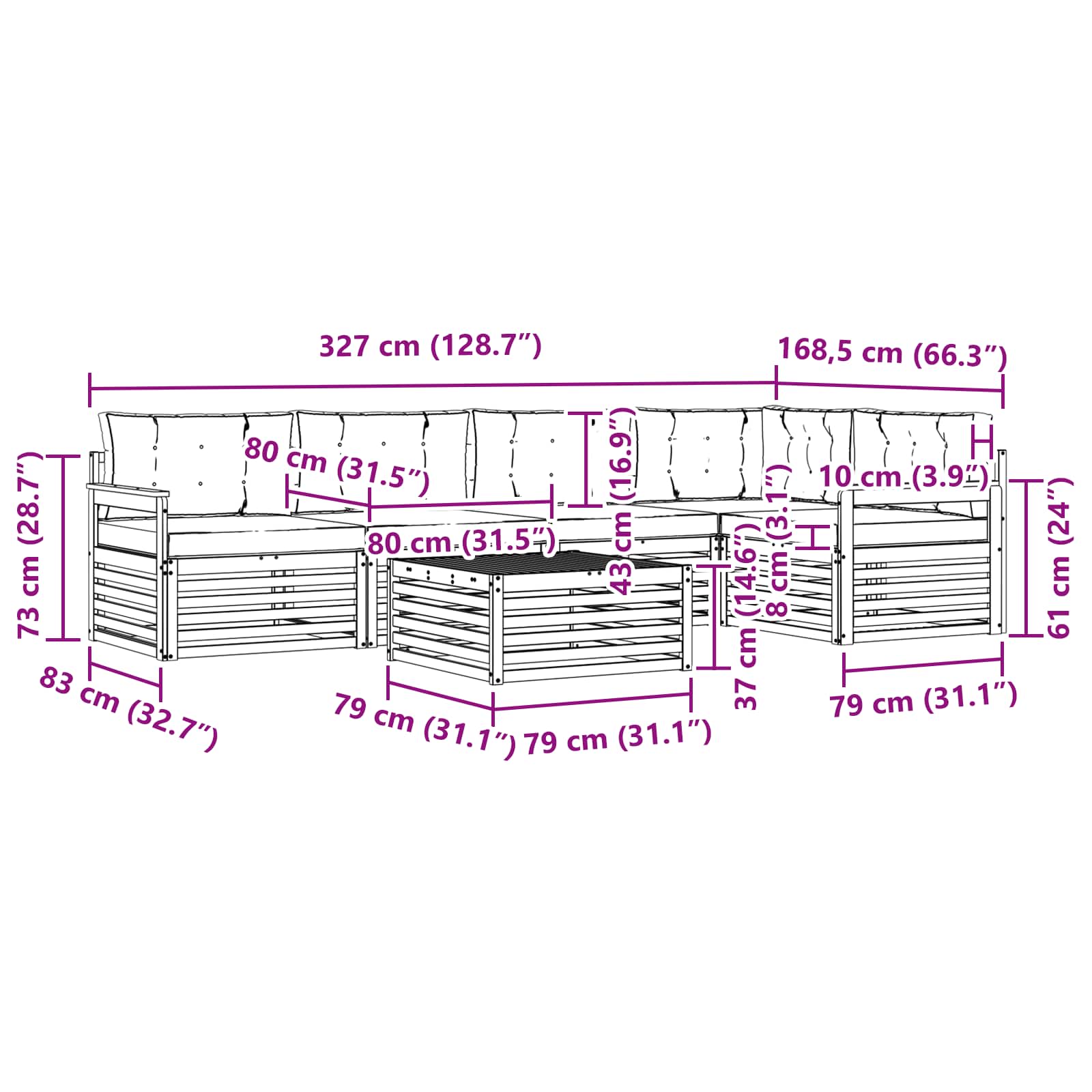 Ensemble de canapés d'extérieur 6 pcs Naturel et Anthracite - XIOS