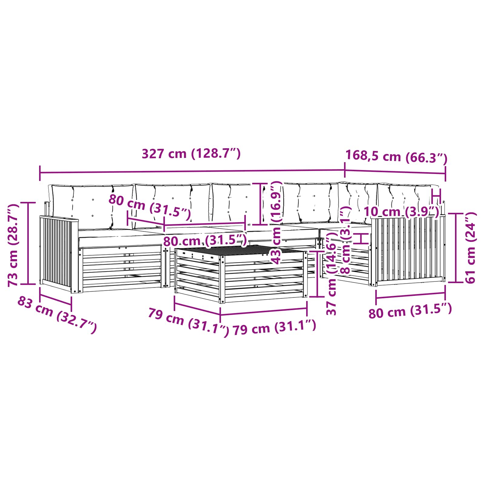 Ensemble de canapés d'extérieur 6 pcs Naturel et Anthracite - XIOS