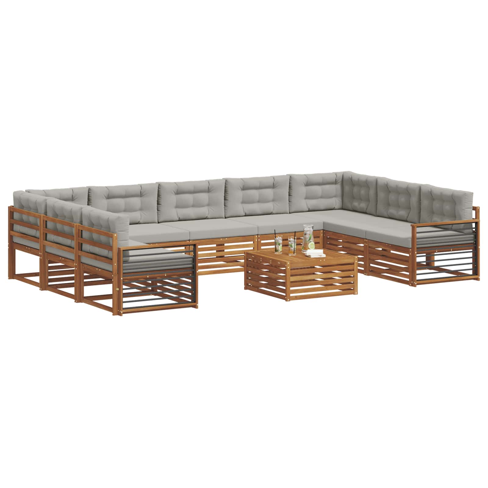 Ensembles de canapés avec coussin 10 pcs Gris Naturel et Clair - XIOS