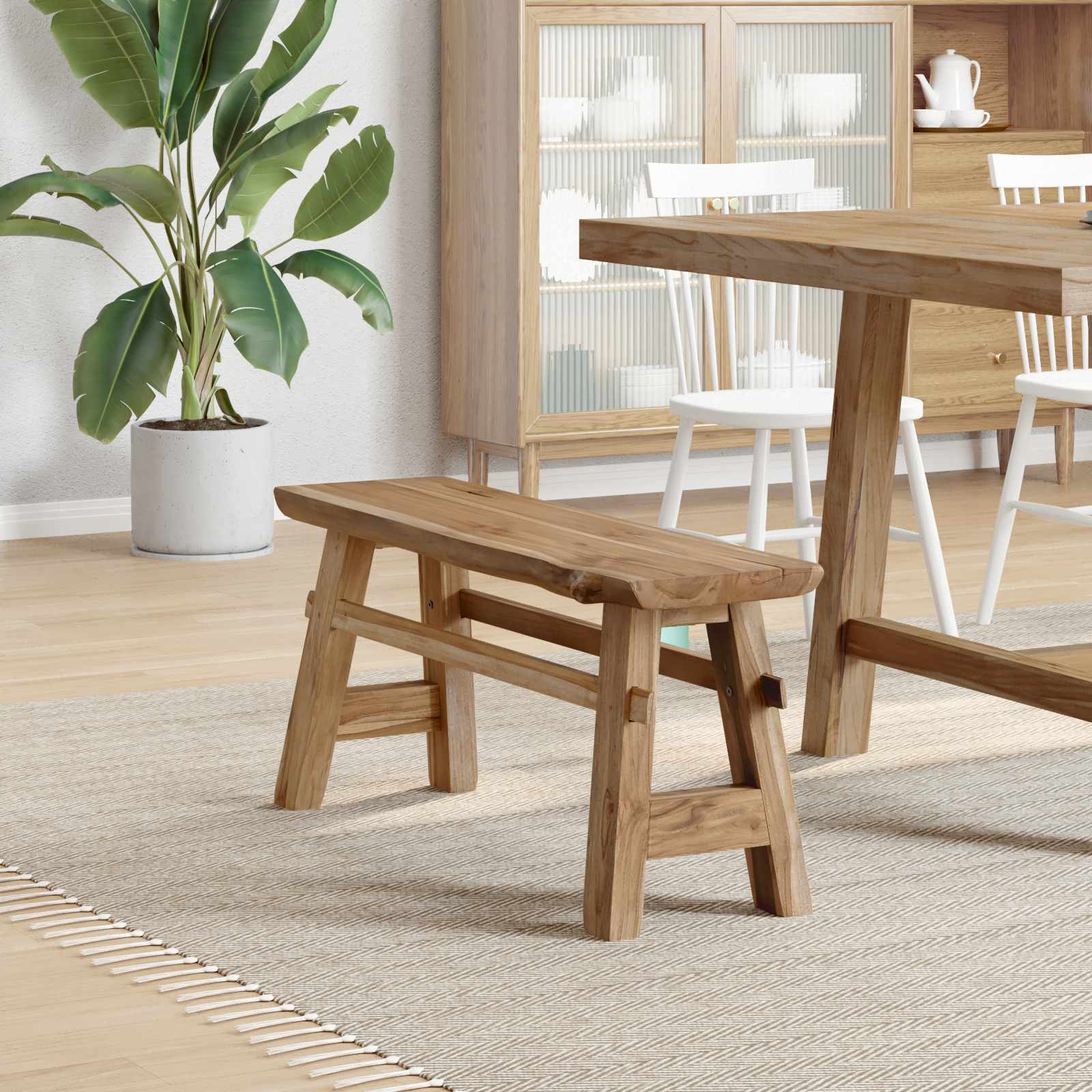 banc Naturel 100 x 29 x 43,5 cm Bois de teck massif - XIOS