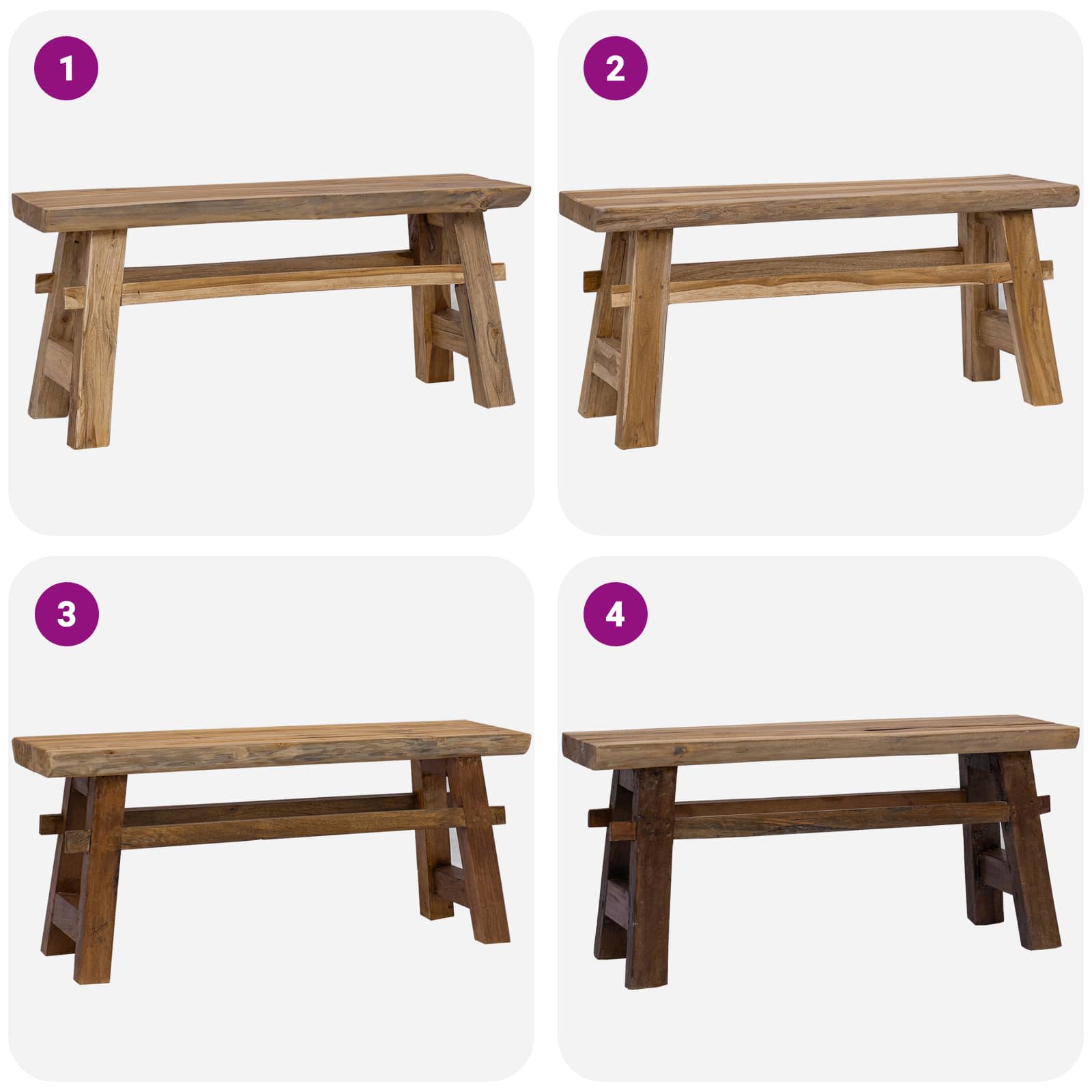 banc Naturel 100 x 29 x 43,5 cm Bois de teck massif - XIOS