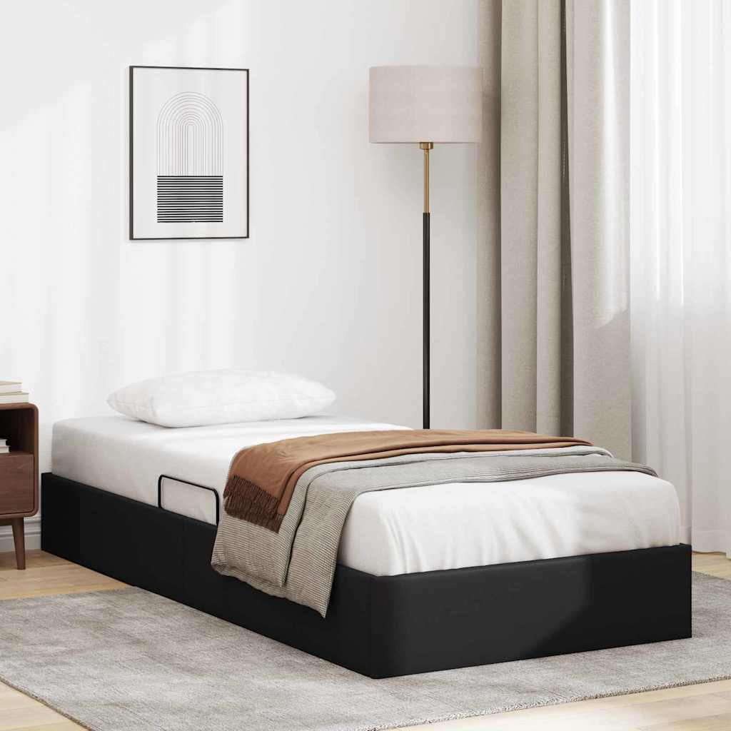 Lit de Rangement avec stockage Noir 100 x 190 cm Simili cuir