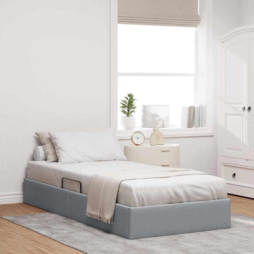Lit de Rangement avec tête de lit Gris clair 90 x 190 cm tissu - XIOS