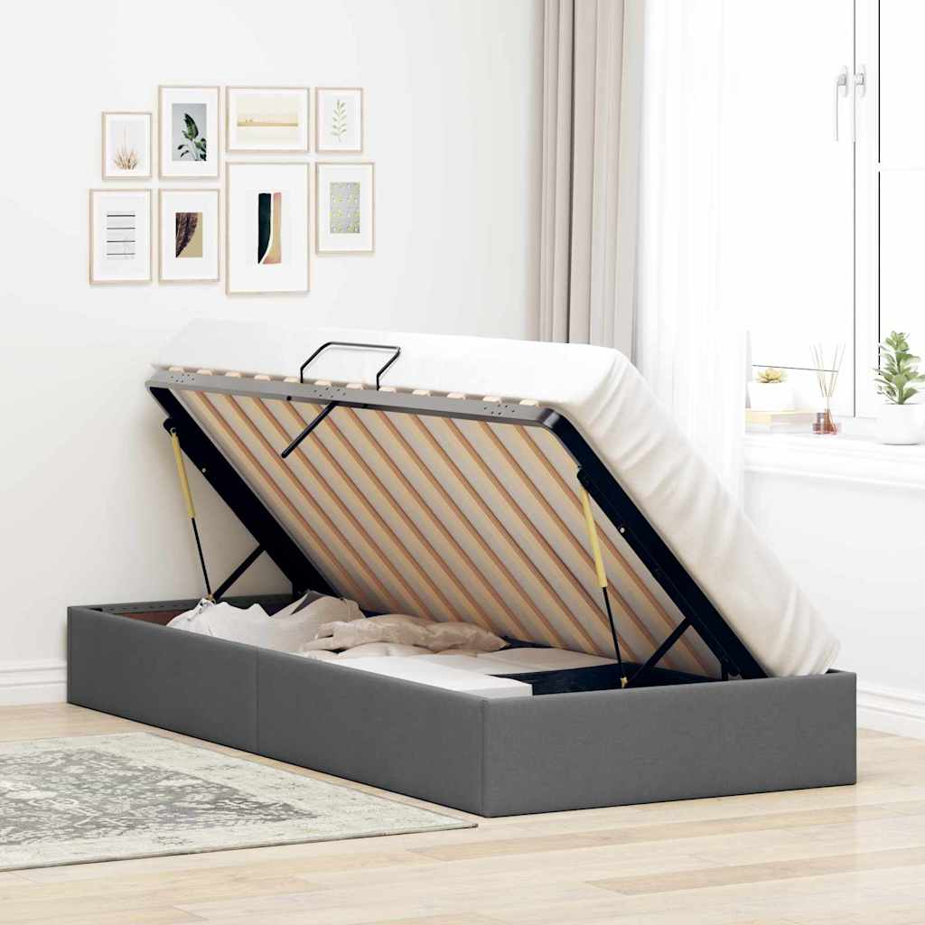 Lit de Rangement avec matelas Gris foncé 90 x 190 cm tissu - XIOS
