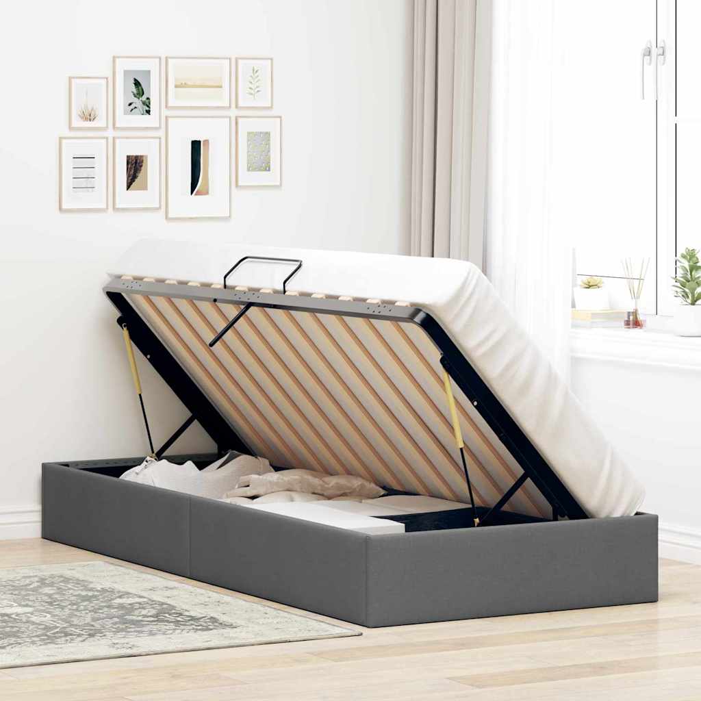 Lit de Rangement avec stockage Gris foncé 100 x 190 cm Tissu
