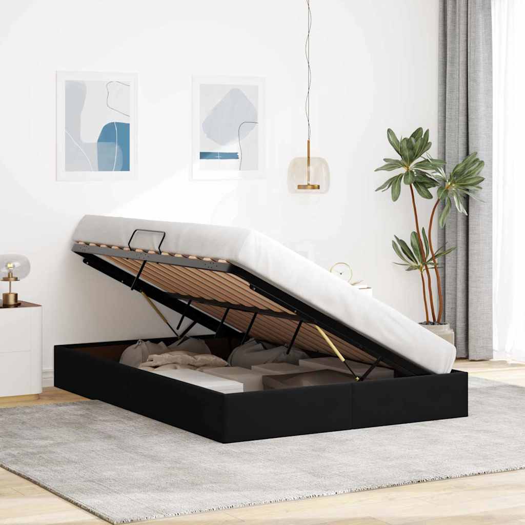Lit de Rangement avec stockage Noir 135 x 190 cm Velours