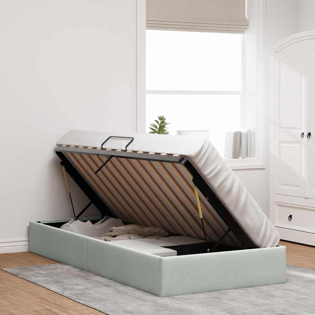 Lit de Rangement avec stockage Gris clair 100 x 190 cm Velours