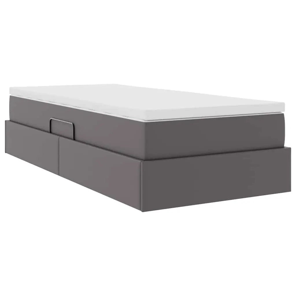 Lit avec rangement et matelas Gris 90 x 200 cm Simili cuir - XIOS