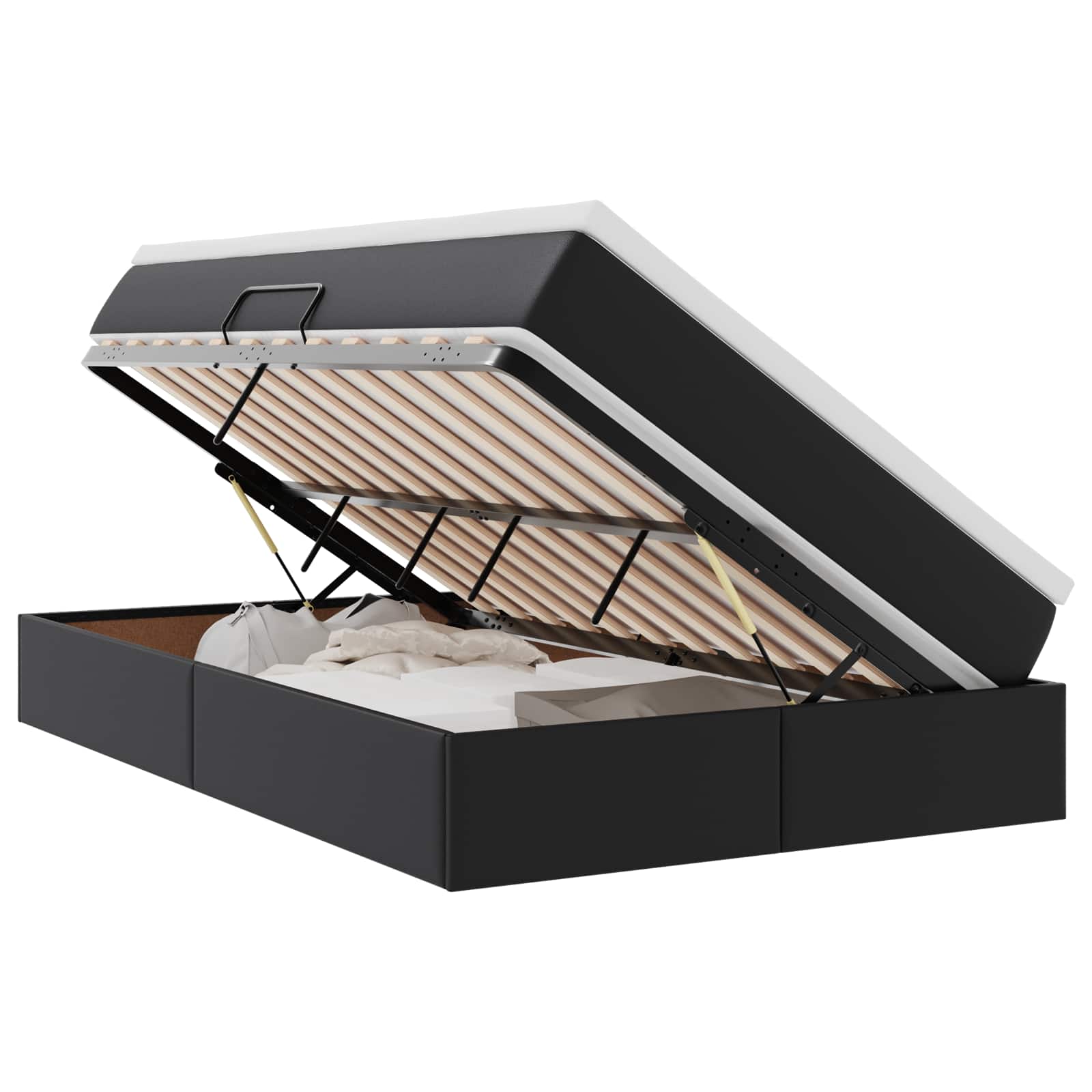 Lit avec rangement et matelas Noir 120 x 190 cm Simili cuir - XIOS