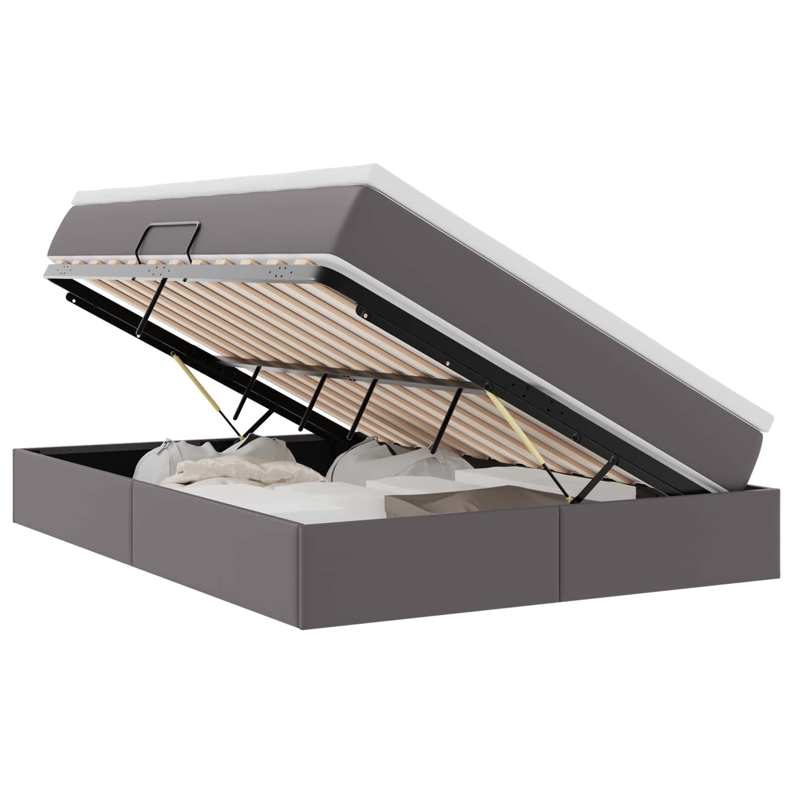 Lit avec rangement et matelas Gris 140 x 190 cm Simili cuir - XIOS