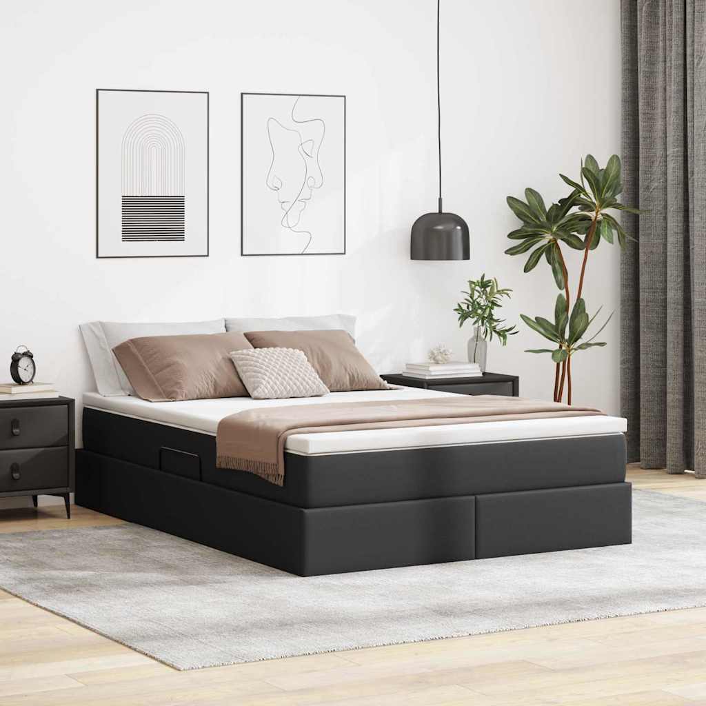 Lit avec rangement et matelas Noir 140 x 200 cm Simili cuir - XIOS