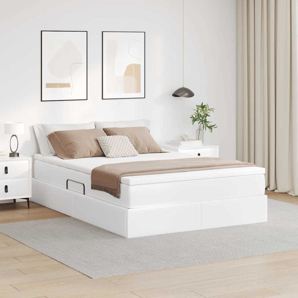 Lit avec rangement et matelas Blanc 140 x 200 cm Simili cuir - XIOS