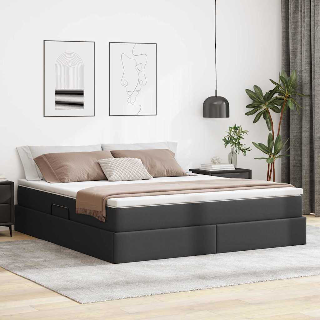 Lit avec rangement et matelas Noir 180 x 200 cm Simili cuir - XIOS