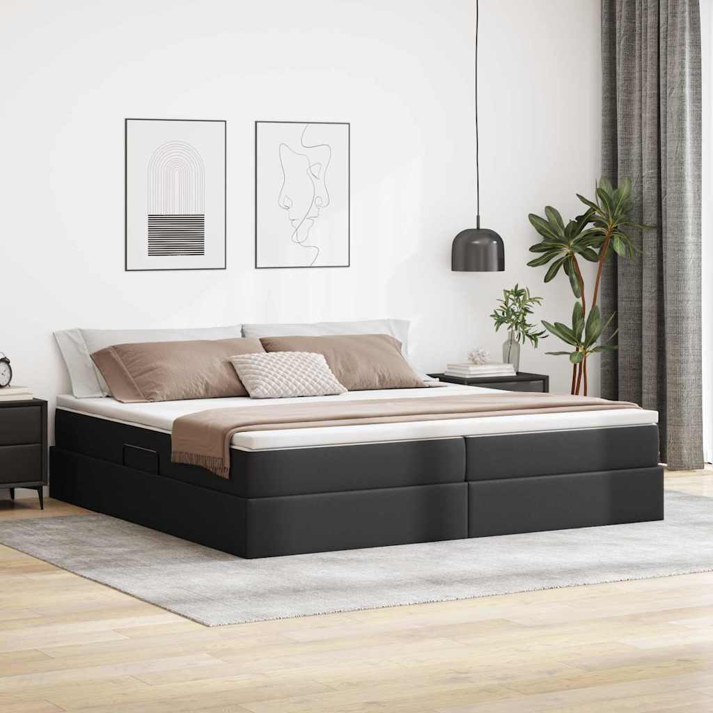 Lit avec rangement et matelas Noir 200 x 200 cm Simili cuir - XIOS