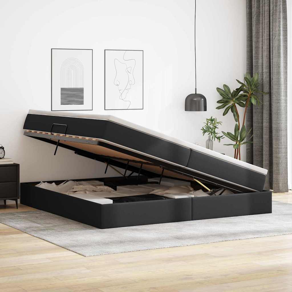 Lit avec rangement et matelas Noir 200 x 200 cm Simili cuir - XIOS