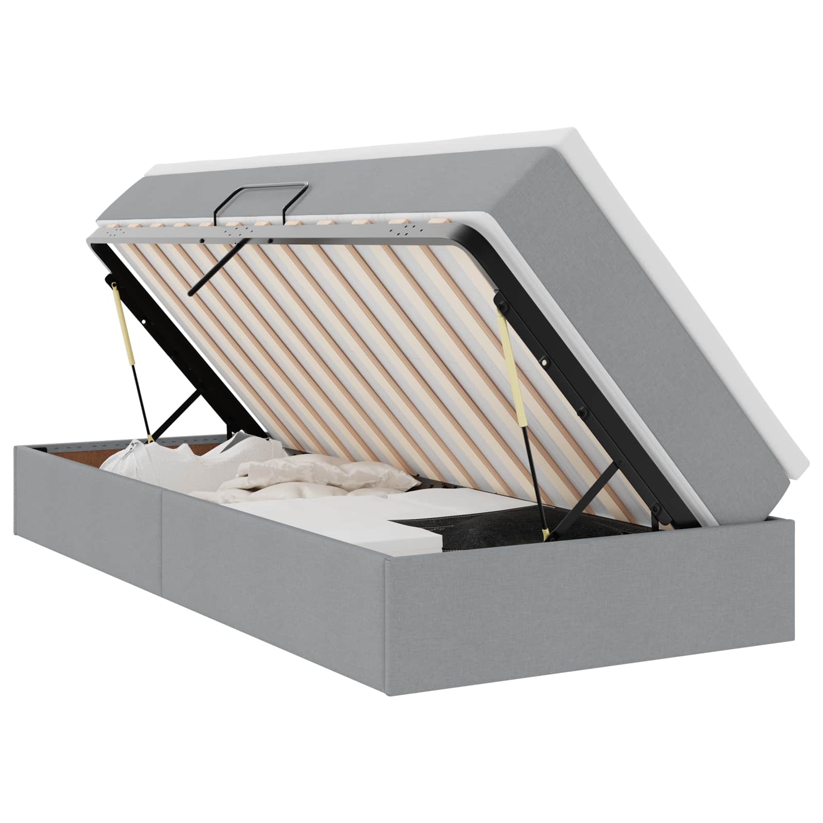 Lit avec rangement et matelas Gris clair 90 x 190 cm Polyester - XIOS