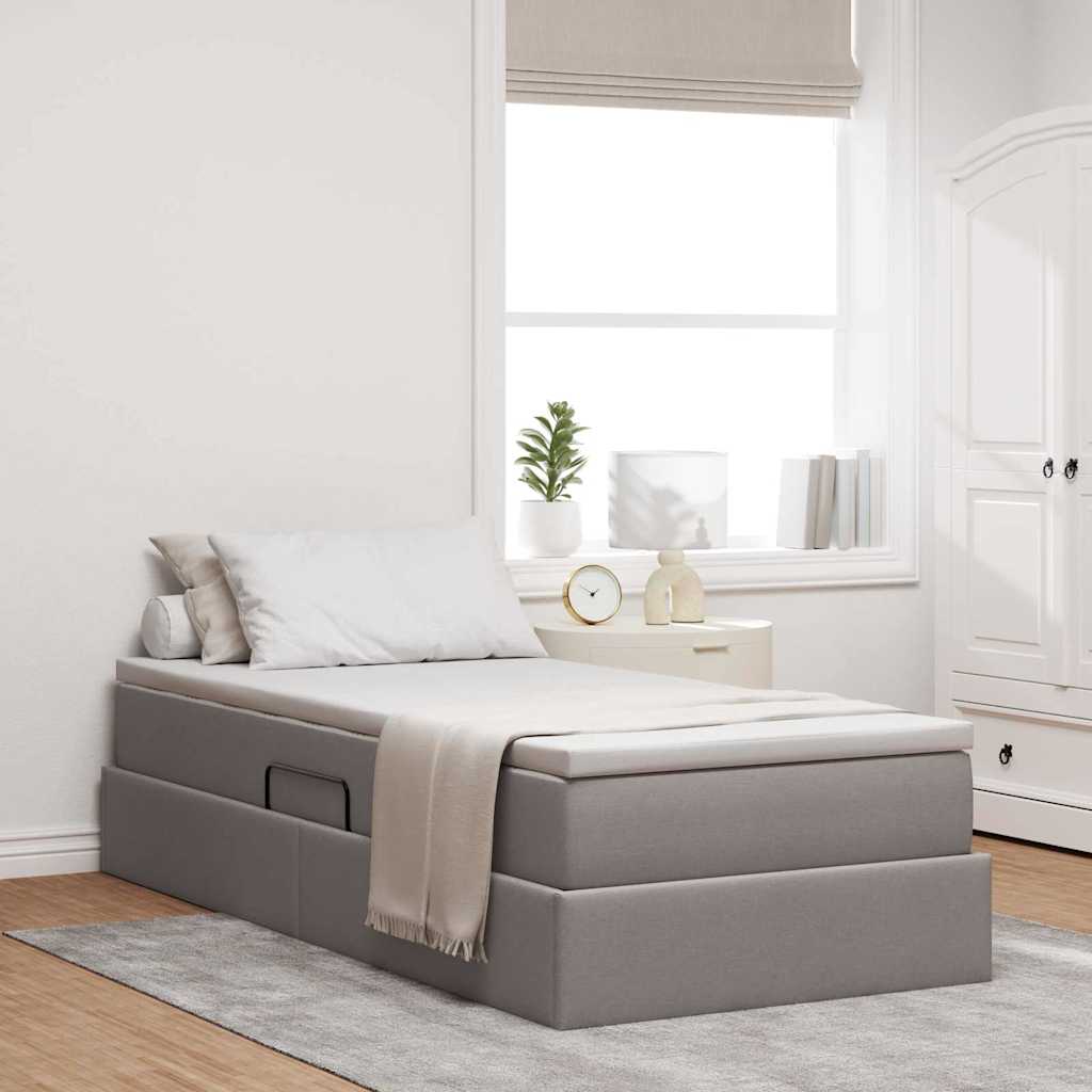 Lit avec rangement et matelas Taupe 90 x 190 cm Polyester - XIOS