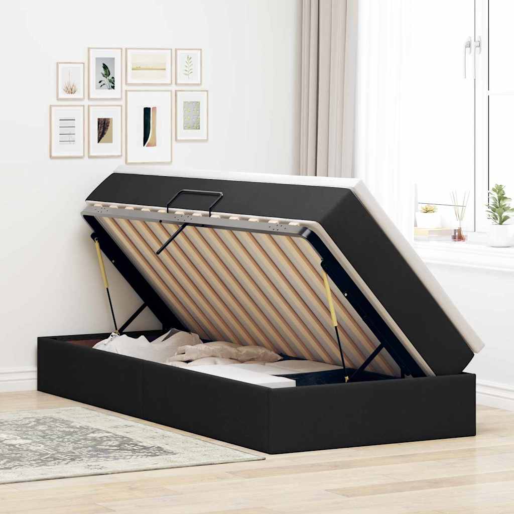 Lit avec rangement et matelas Noir 90 x 200 cm Polyester - XIOS