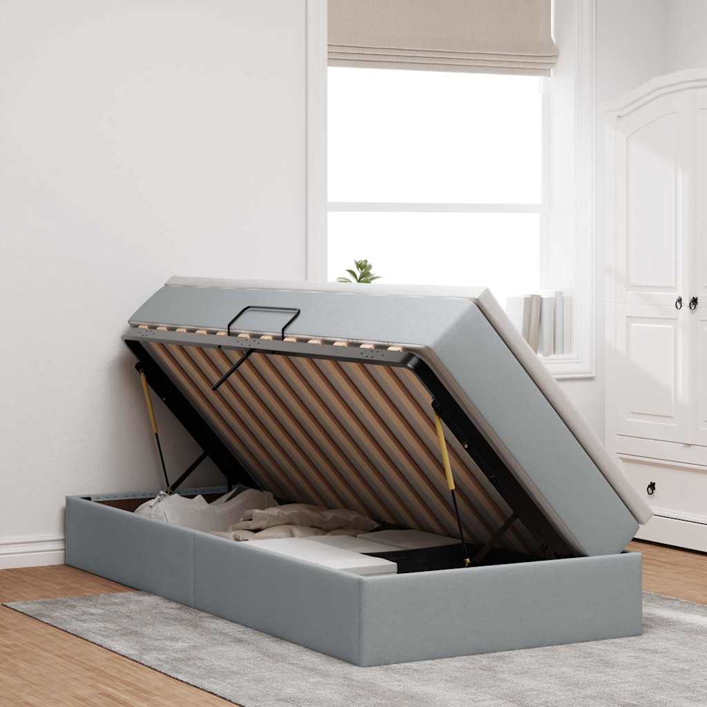 Lit avec rangement et matelas Gris clair 100 x 200 cm Polyester - XIOS