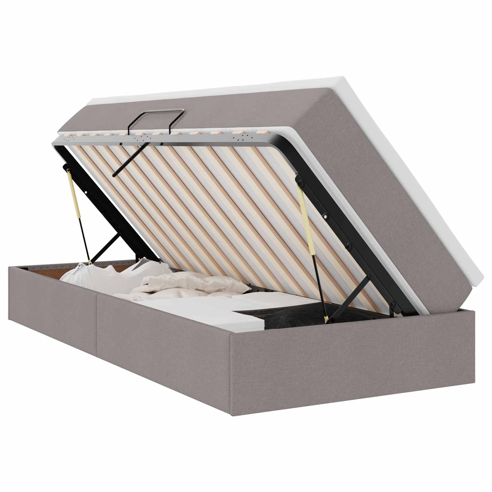 Lit avec rangement et matelas Taupe 100 x 200 cm Polyester - XIOS