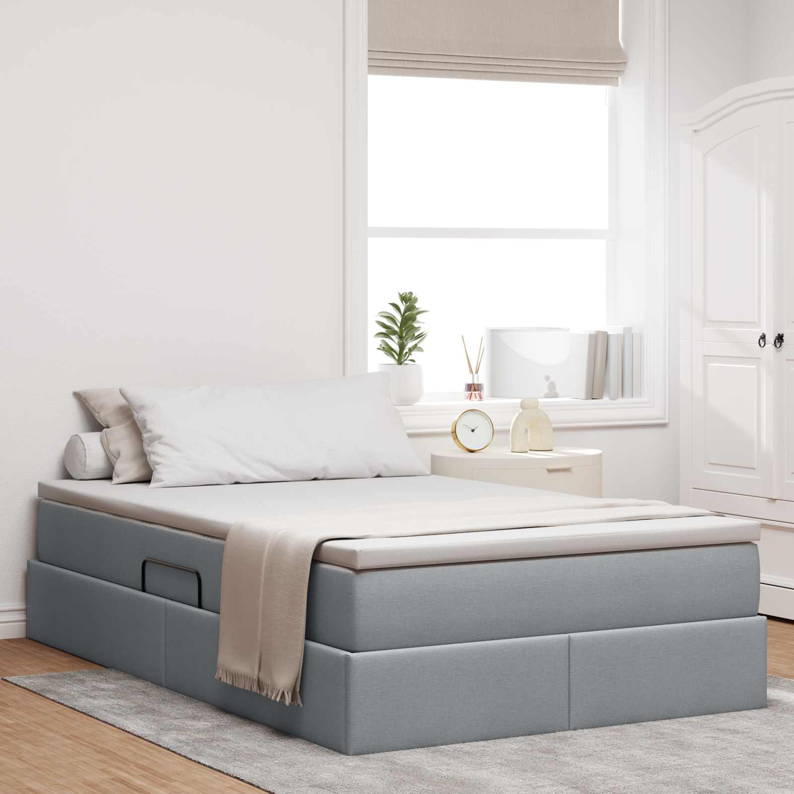 Lit avec rangement et matelas Gris clair 120 x 190 cm Polyester - XIOS