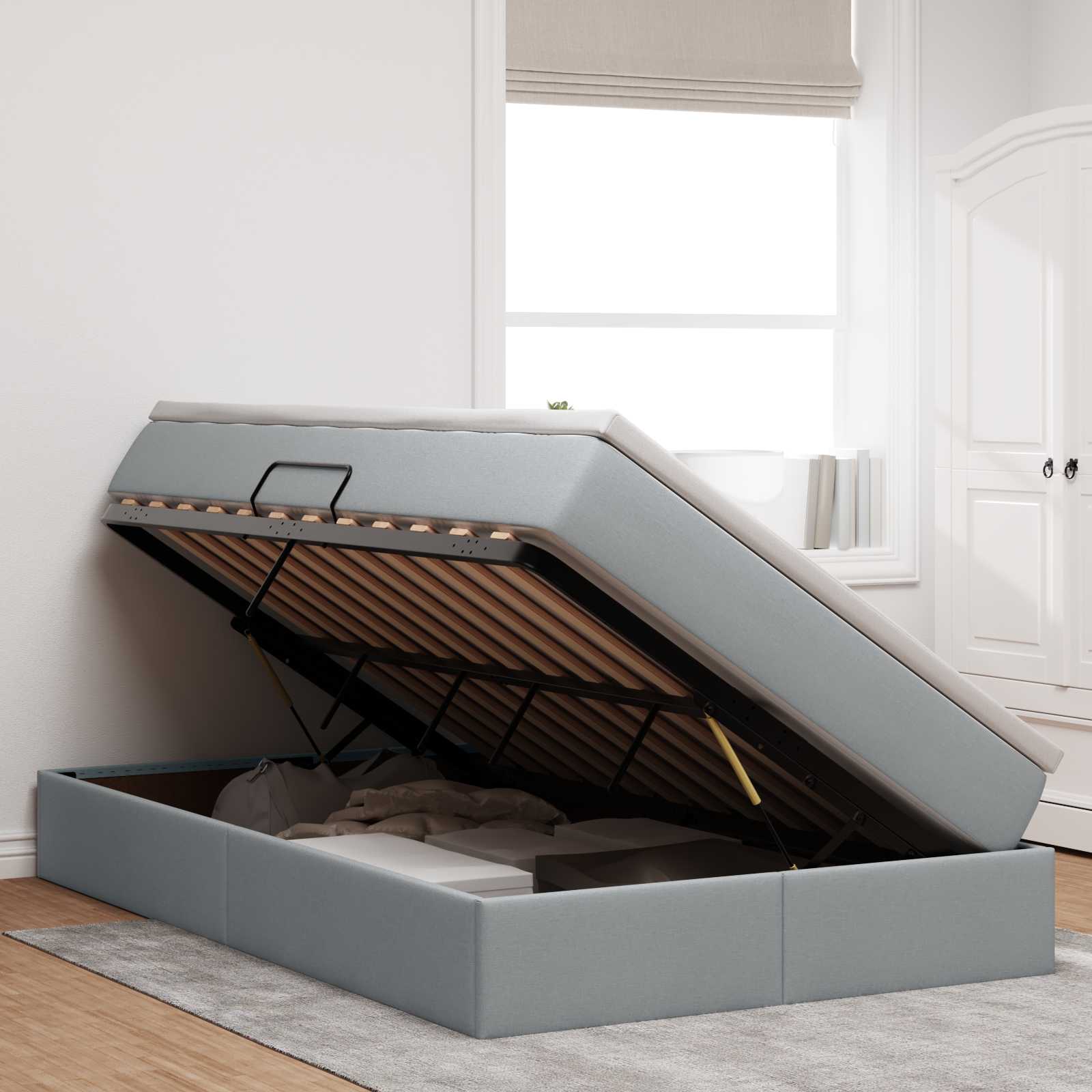 Lit avec rangement et matelas Gris clair 120 x 190 cm Polyester - XIOS