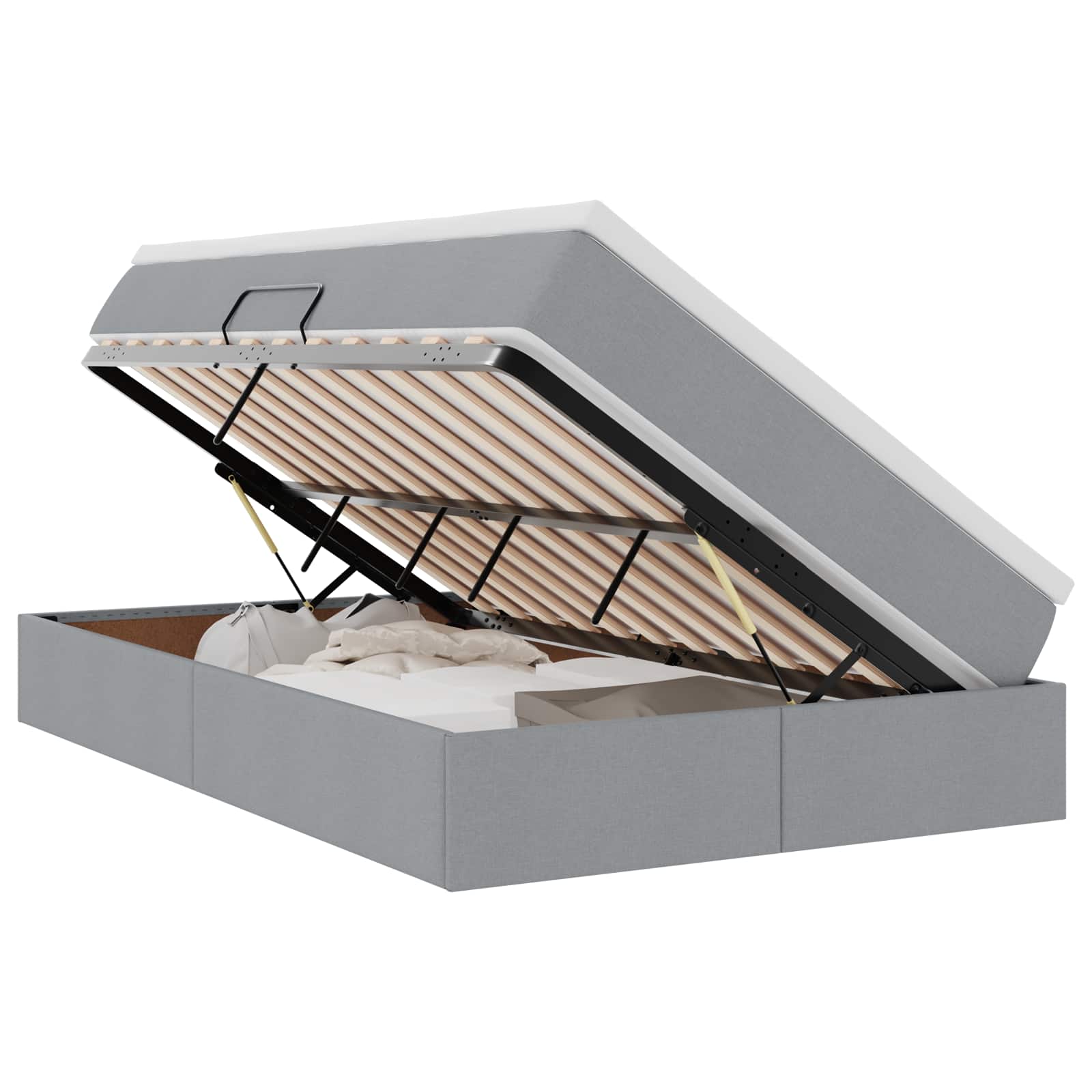 Lit avec rangement et matelas Gris clair 120 x 190 cm Polyester - XIOS