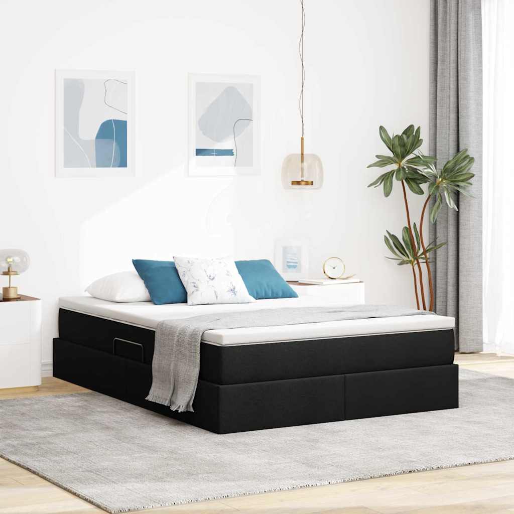 Lit avec rangement et matelas Noir 140 x 190 cm Polyester - XIOS