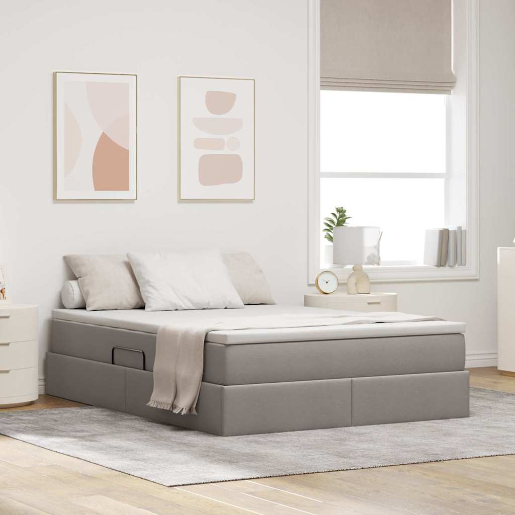 Lit avec rangement et matelas Taupe 140 x 200 cm Polyester - XIOS