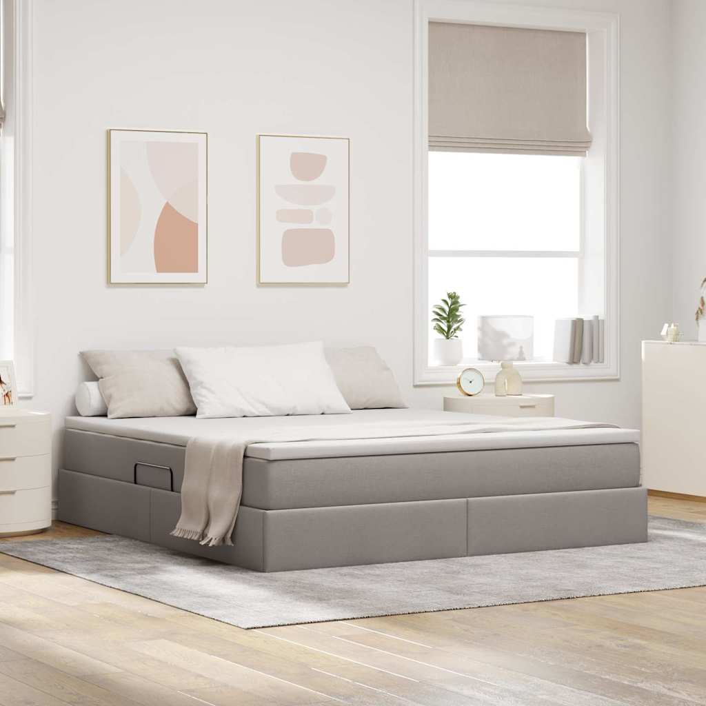 Lit avec rangement et matelas Taupe 160 x 200 cm Polyester - XIOS