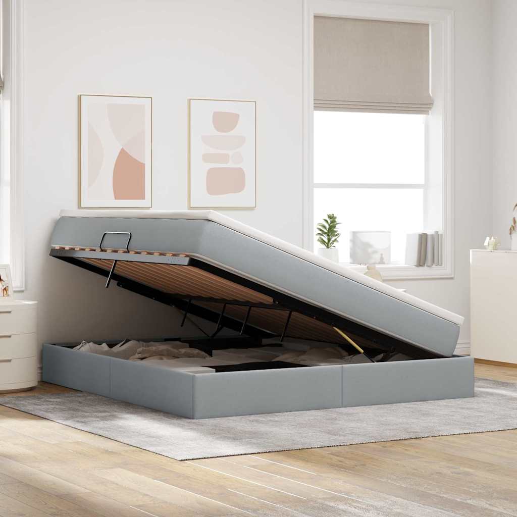 Lit avec rangement et matelas Gris clair 180 x 200 cm Polyester - XIOS