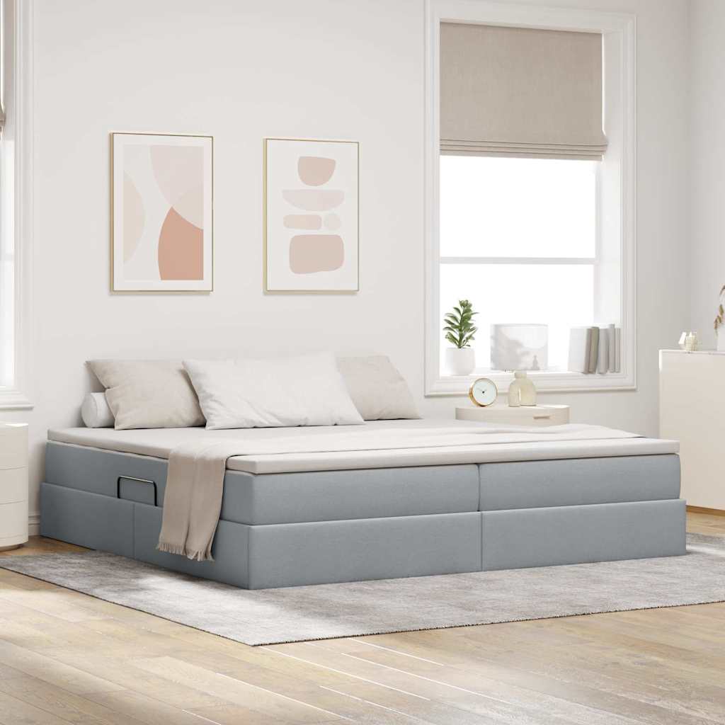 Lit avec rangement et matelas Gris clair 200 x 200 cm Polyester - XIOS