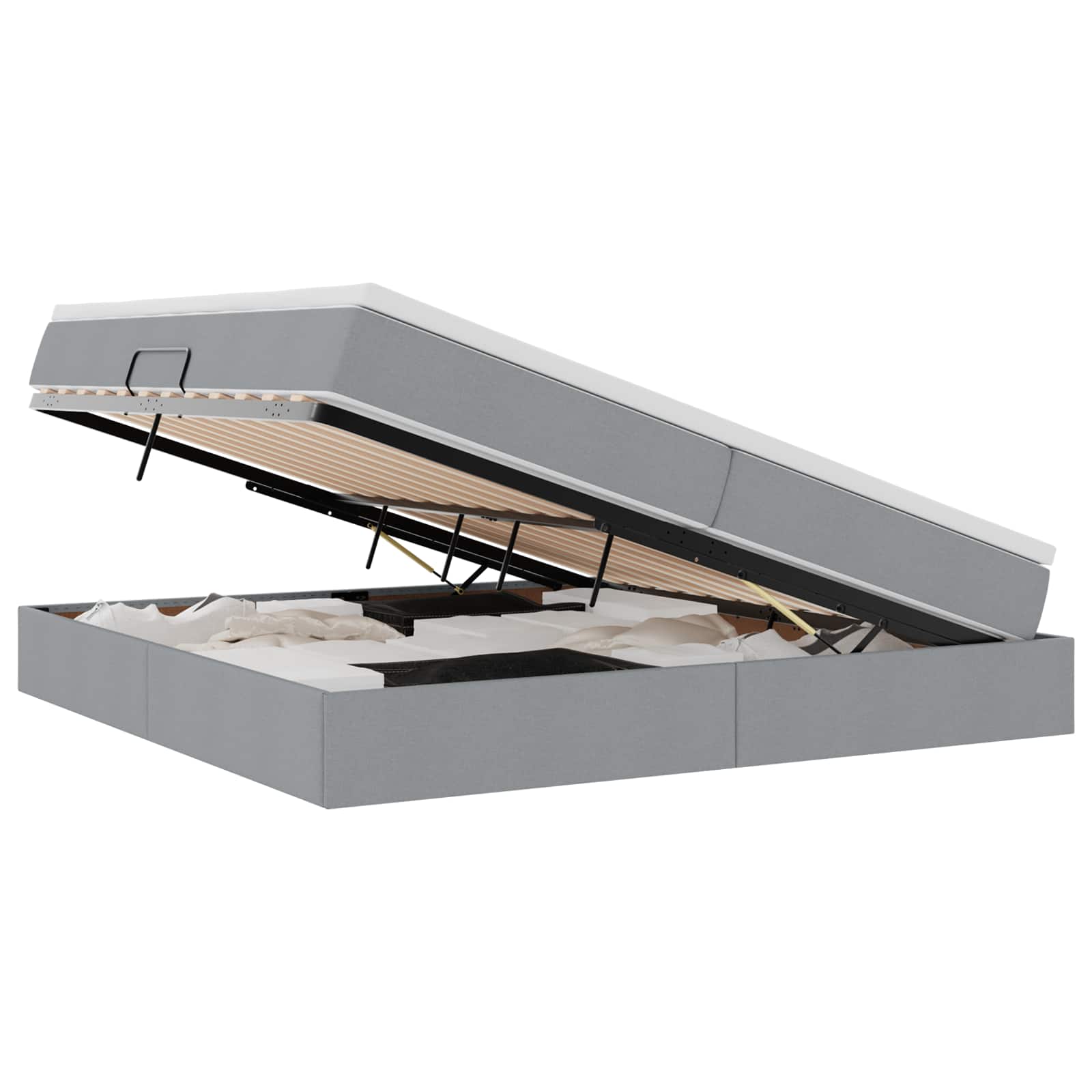 Lit avec rangement et matelas Gris clair 200 x 200 cm Polyester - XIOS