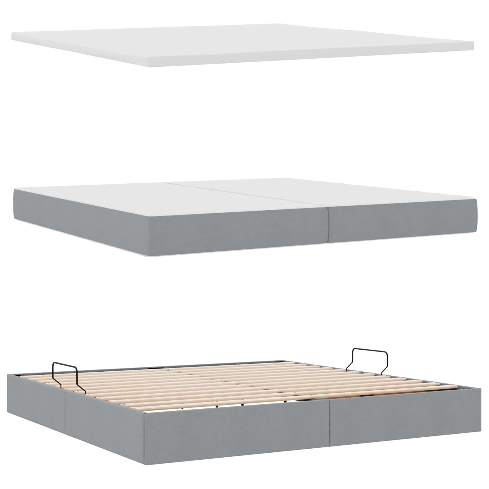 Lit avec rangement et matelas Gris clair 200 x 200 cm Polyester - XIOS