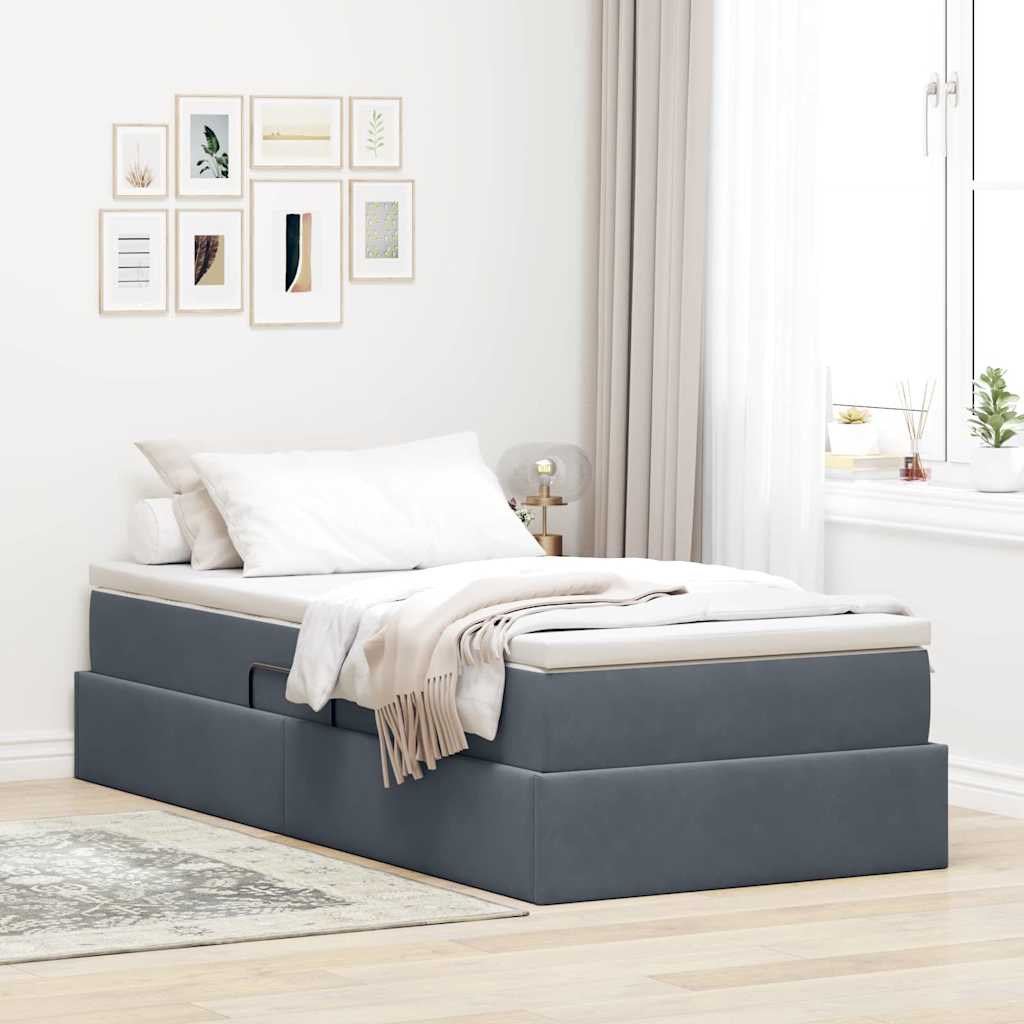 Lit avec rangement et matelas Gris foncé 90 x 190 cm Velours - XIOS